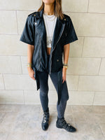 Black Short Sleeve Leather Biker Vest