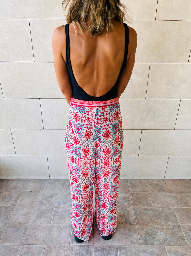 Pink Pattern Chiffon Beach Pants