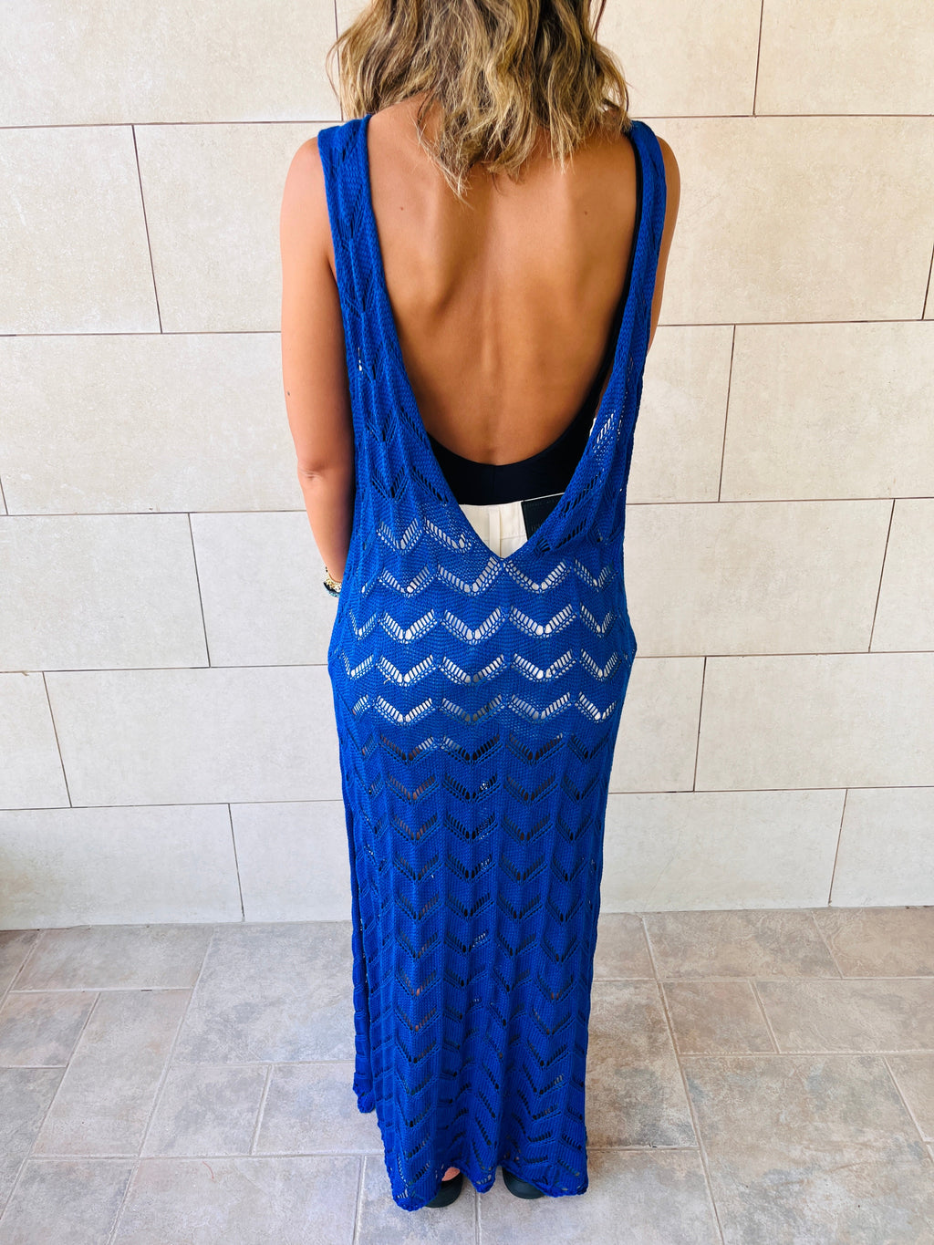 Blue Backless Beach Dress