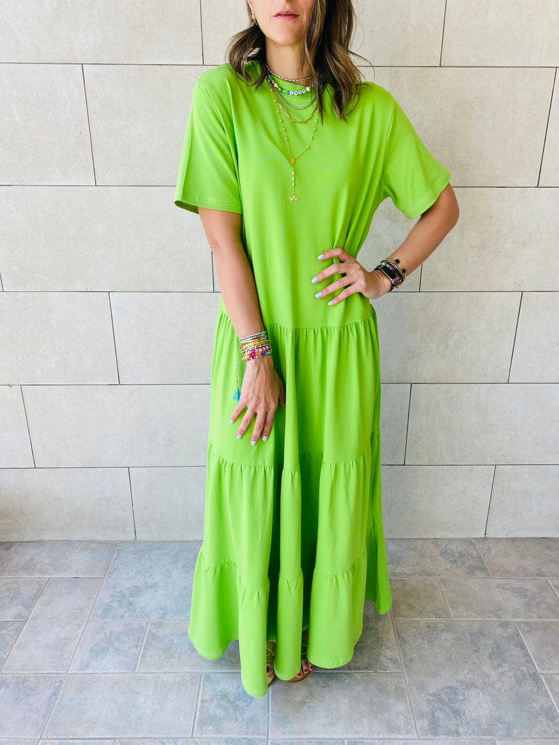 Lime Long Tiered Dress