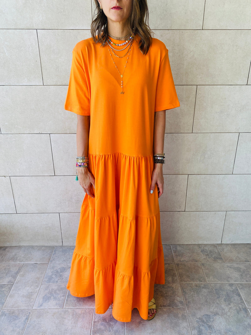 Orange Long Tiered Dress