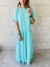 Aqua Long Tiered Dress