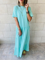 Aqua Long Tiered Dress