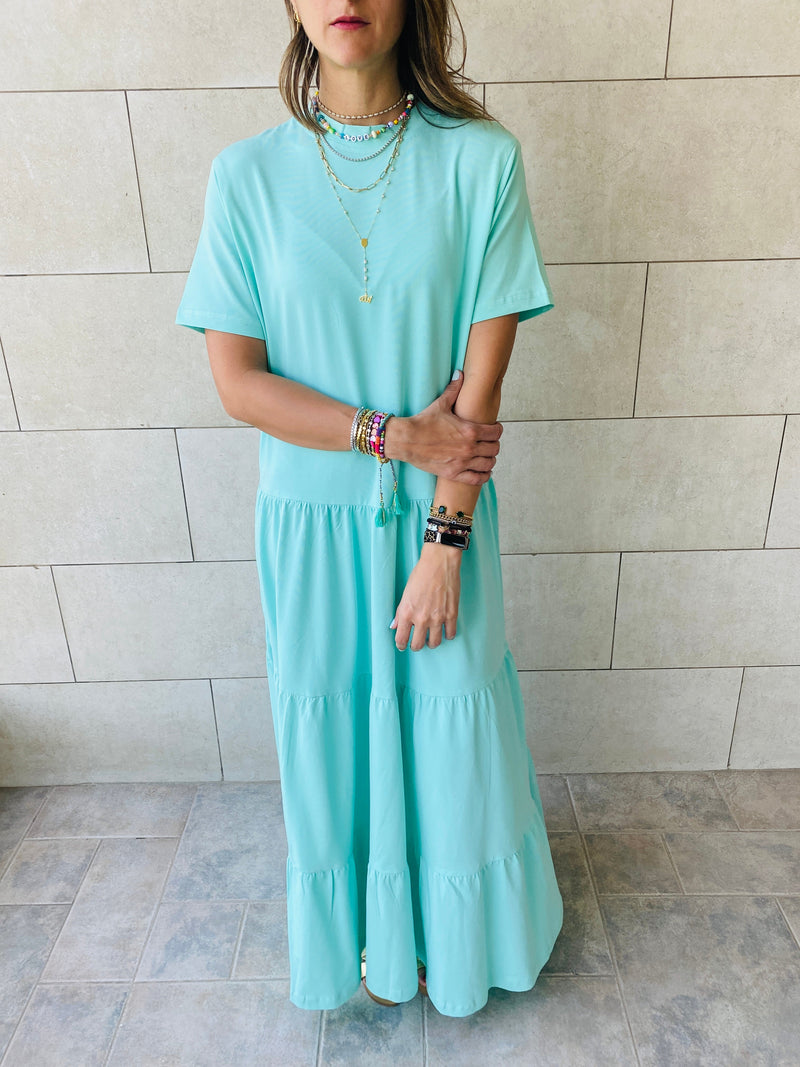 Aqua Long Tiered Dress