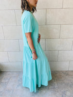 Aqua Long Tiered Dress