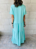 Aqua Long Tiered Dress