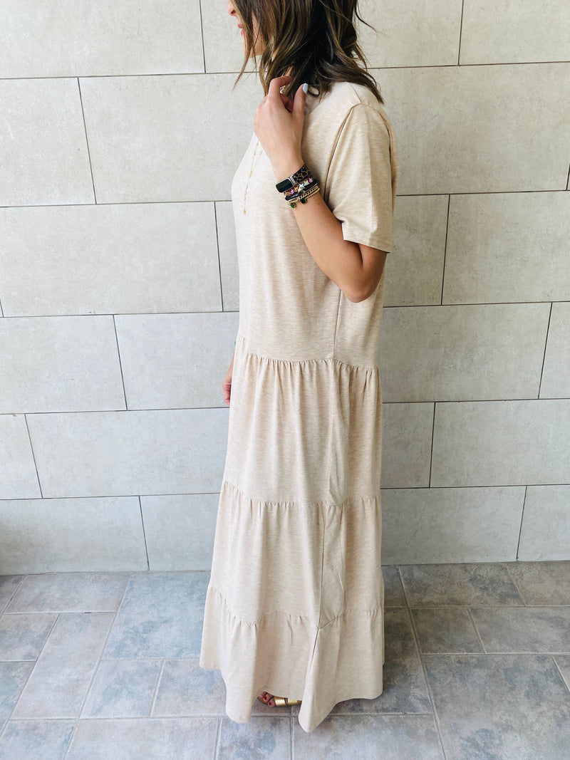 Beige Long Tiered Dress