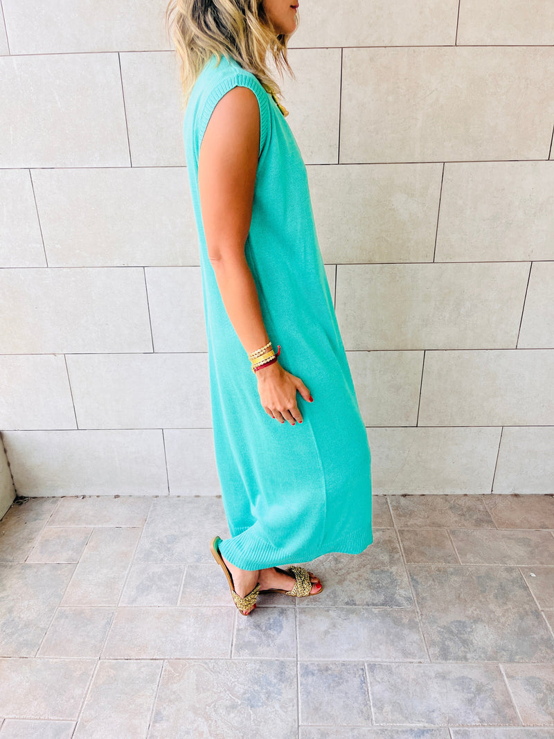 Aqua Sleeveless Cardi Dress