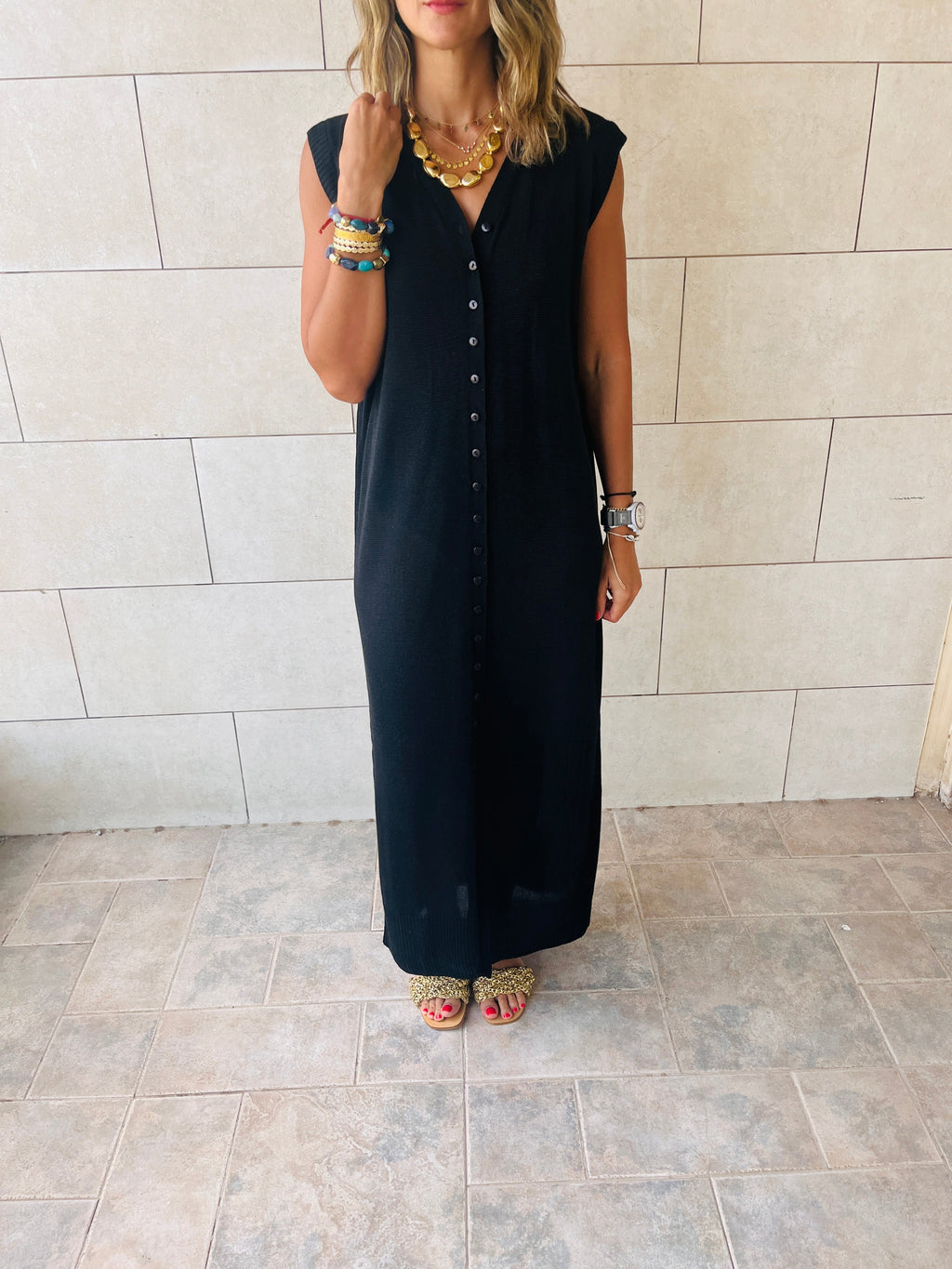 Black Sleeveless Cardi Dress