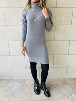 Grey High Neck Knit Dress