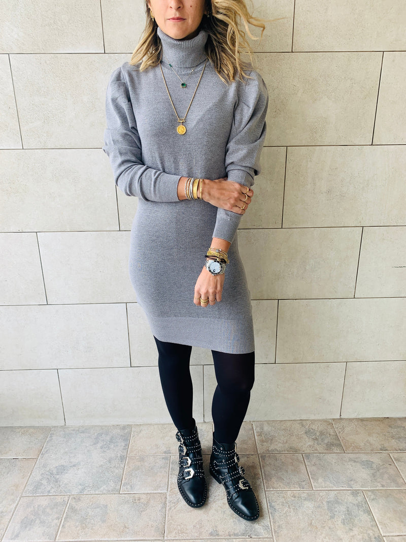 Grey High Neck Knit Dress