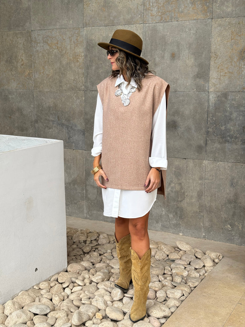 Beige Preppy High Low Vest