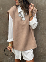 Beige Preppy High Low Vest