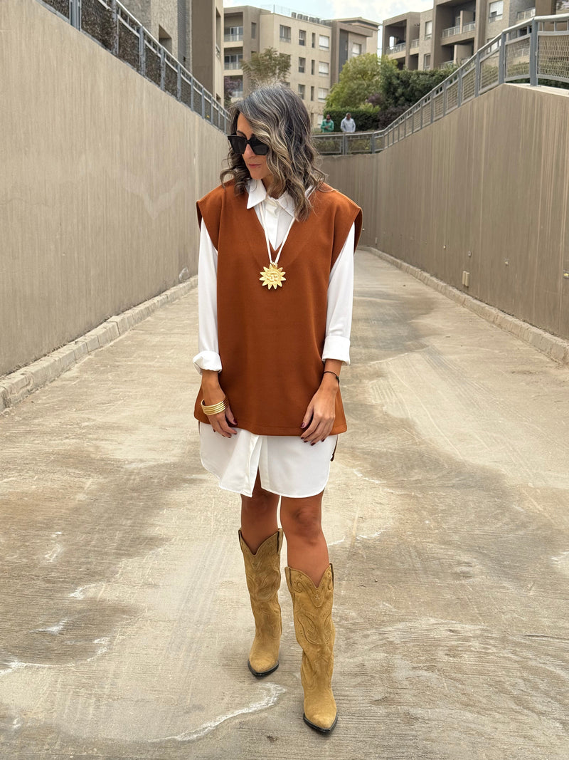 Camel Preppy High Low Vest