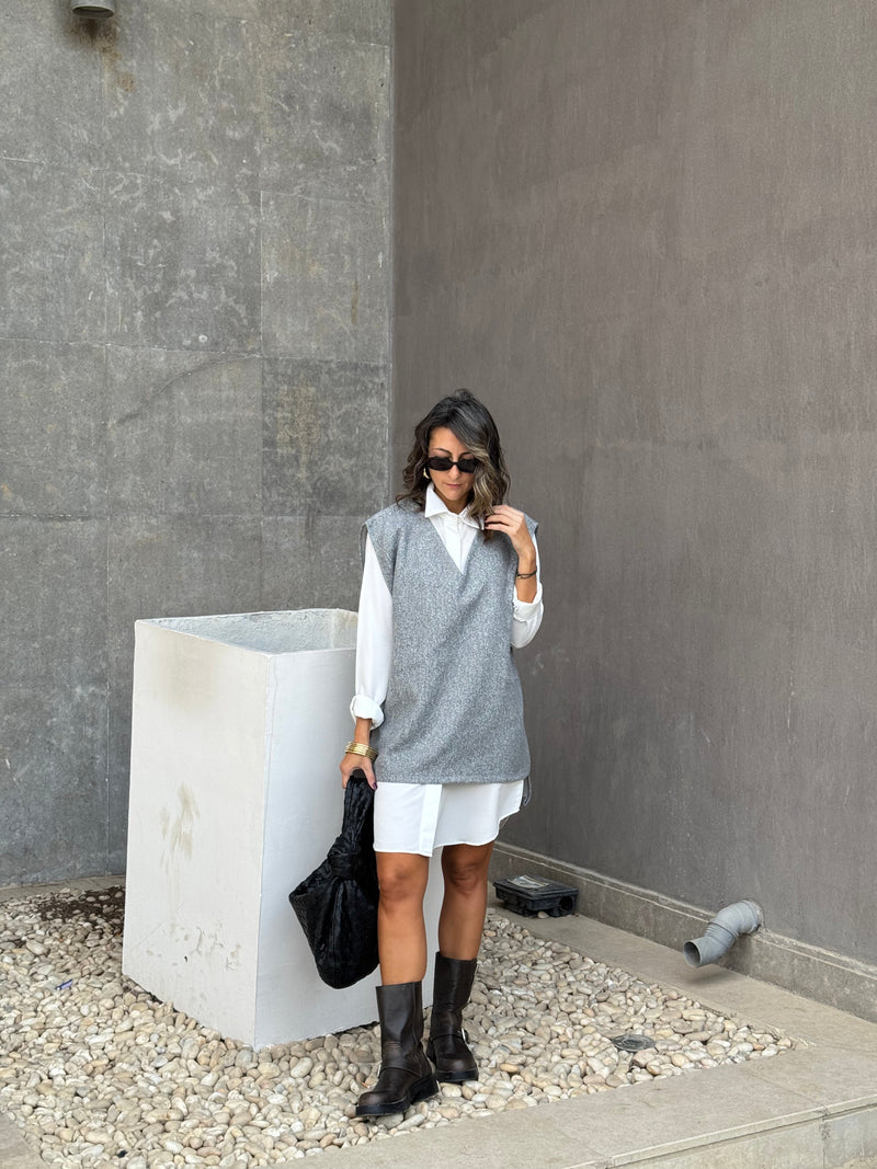 Grey Preppy High Low Vest