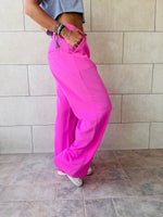 Fuchsia Solid Low Waist Pants