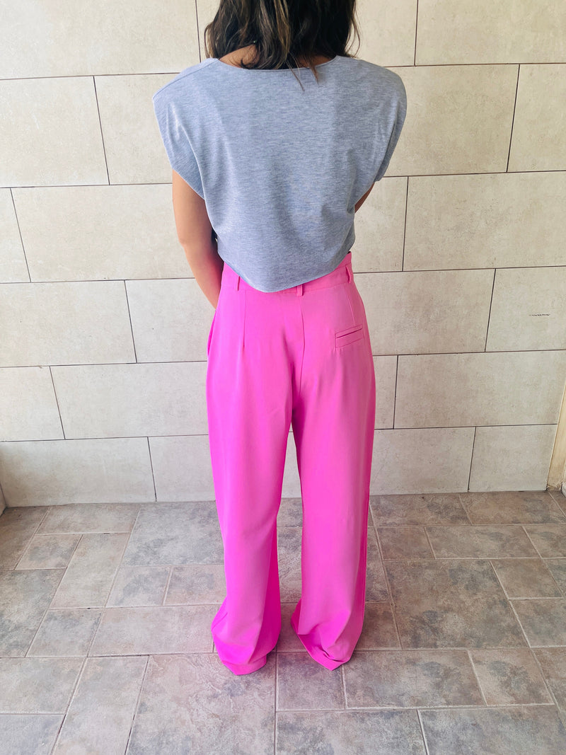 Fuchsia Solid Low Waist Pants