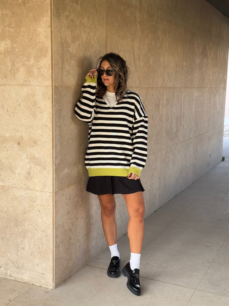 Black & White Striped V Sweater