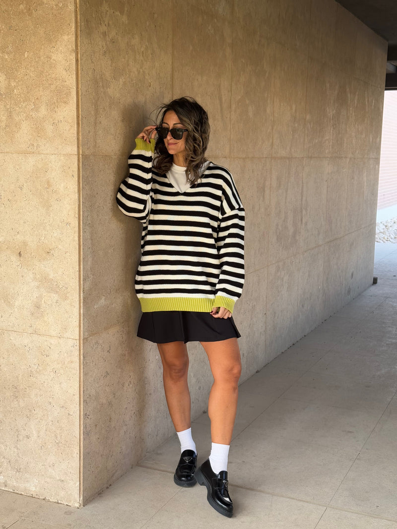 Black & White Striped V Sweater