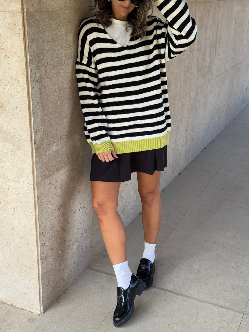 Black & White Striped V Sweater