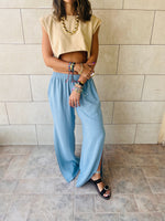 Baby Blue Slitted Loose Pants