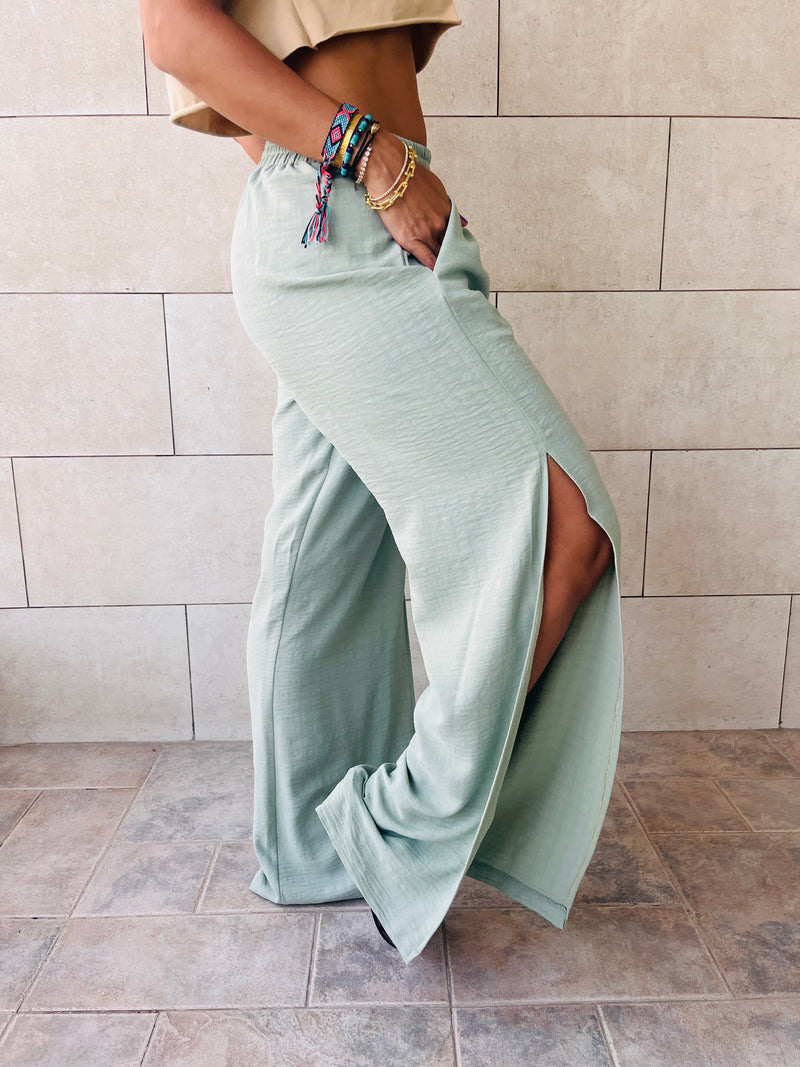 Mint Slitted Loose Pants