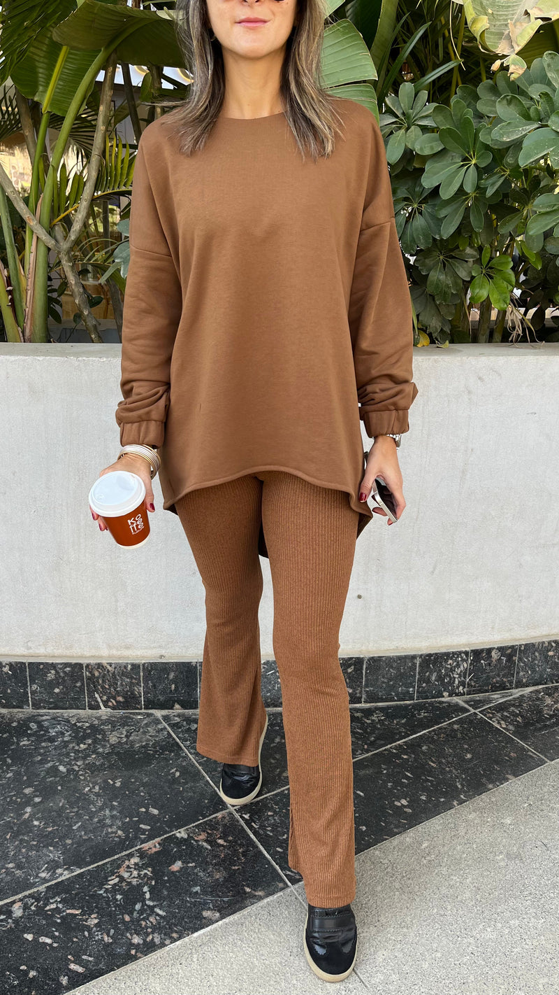 Camel Cotton High Low Sweater