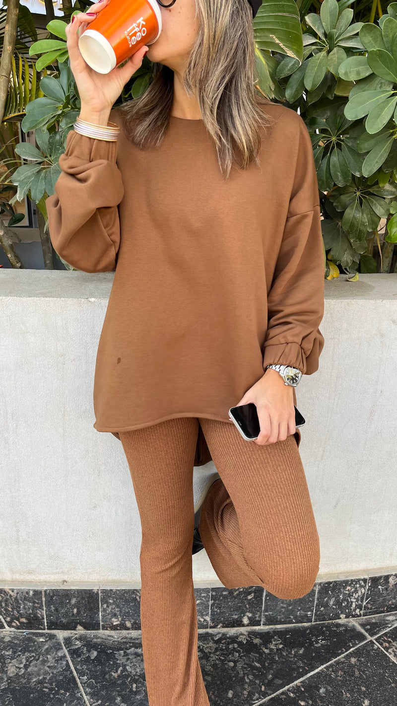 Camel Ribbed Knit Flare