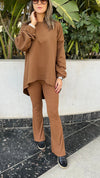 Camel Ribbed Knit Flare