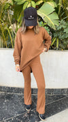 Camel Ribbed Knit Flare