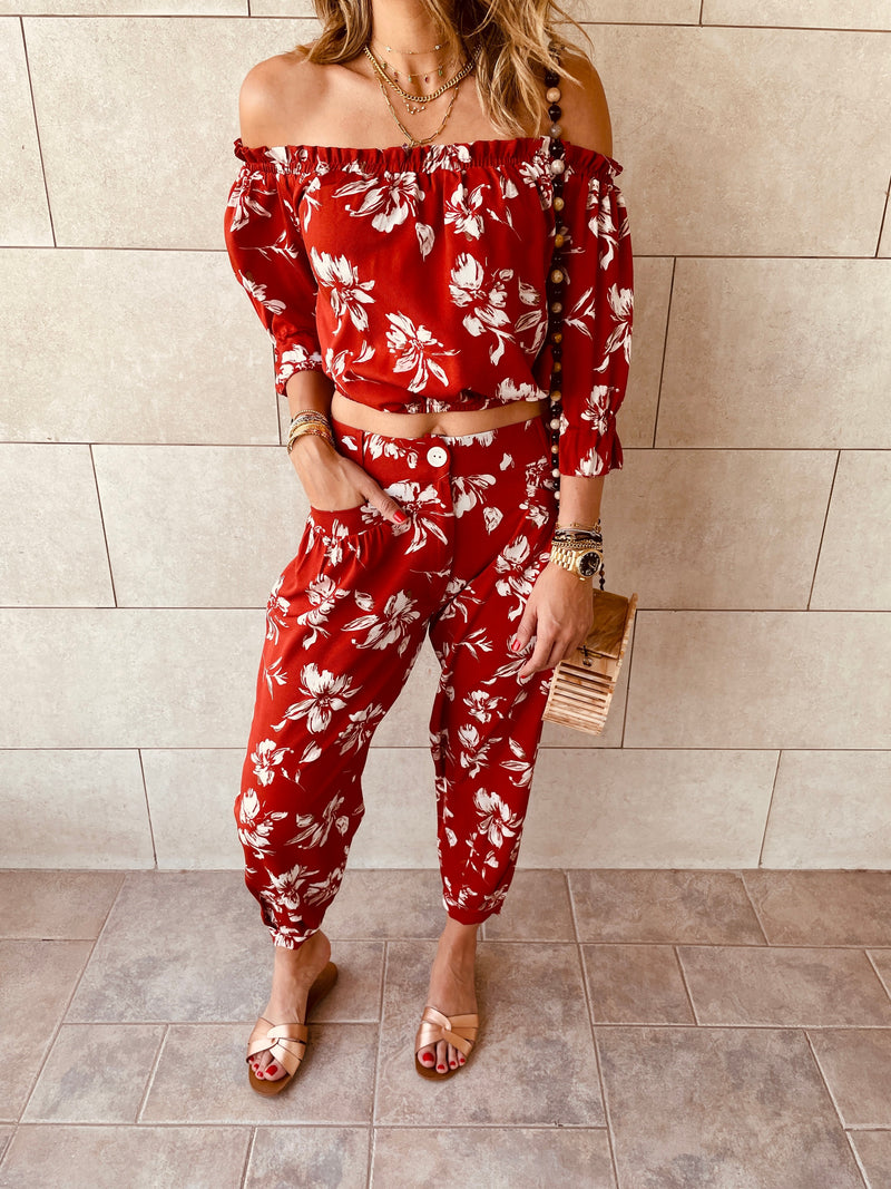 2 Piece Rust Floral Set