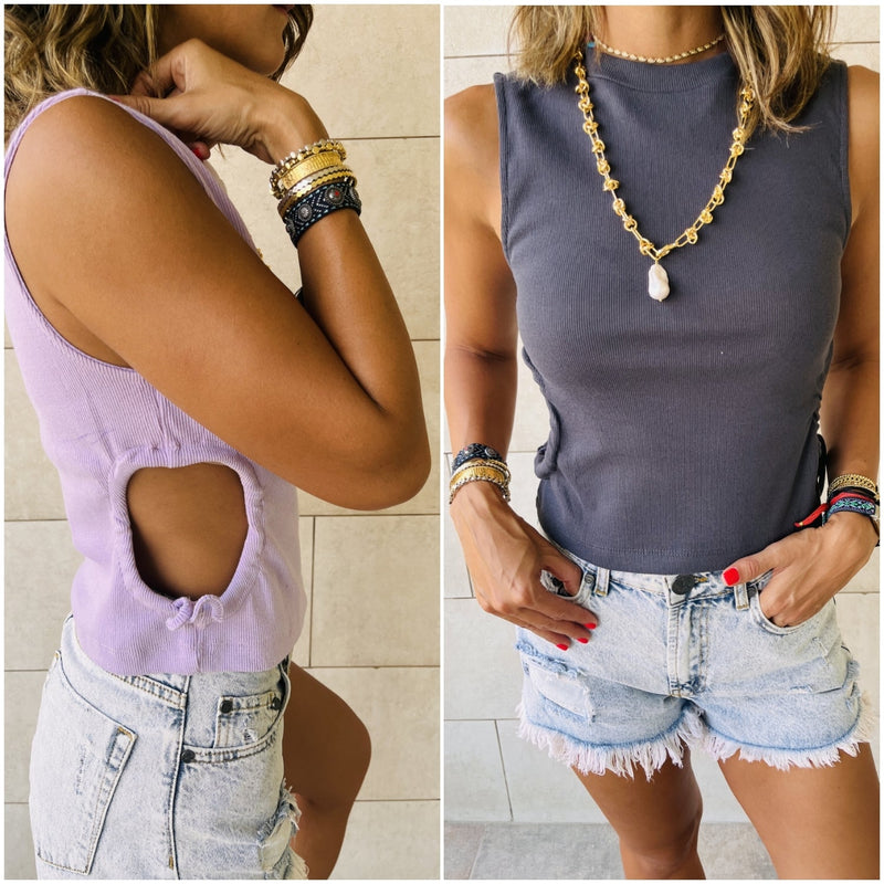 Grey & Lilac Cutout Top