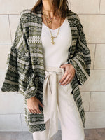 Olive Embroidered Flowy Kimono