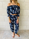 2 Piece Navy Floral Set