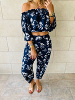 2 Piece Navy Floral Set