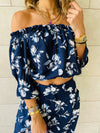 2 Piece Navy Floral Set