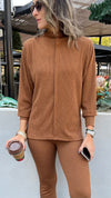 Camel High Low Middle Line Ribbed Top