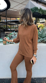 Camel High Low Middle Line Ribbed Top