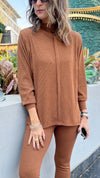 Camel High Low Middle Line Ribbed Top