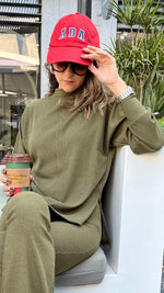 Olive High Low Middle Line Ribbed Top