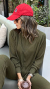 Olive High Low Middle Line Ribbed Top