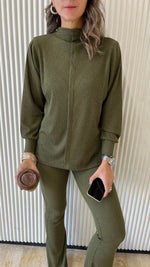 Olive High Low Middle Line Ribbed Top