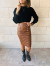 Copper Pencil Leather Skirt