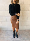 Copper Pencil Leather Skirt