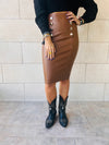 Copper Pencil Leather Skirt