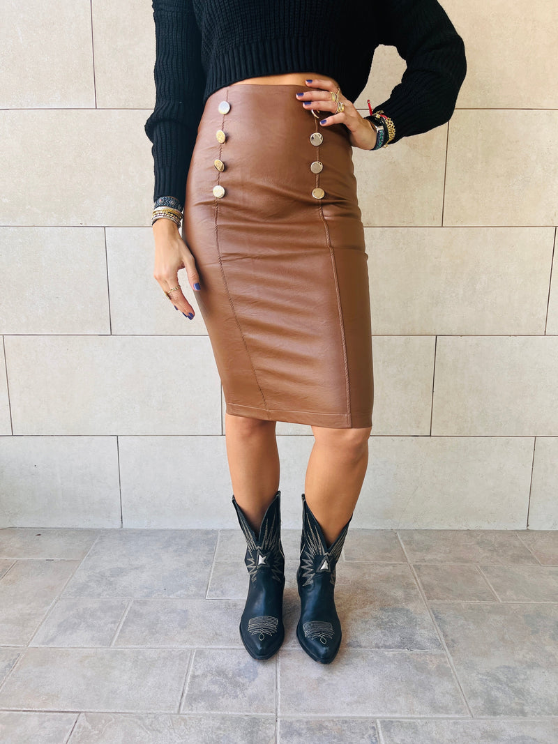 Copper Pencil Leather Skirt