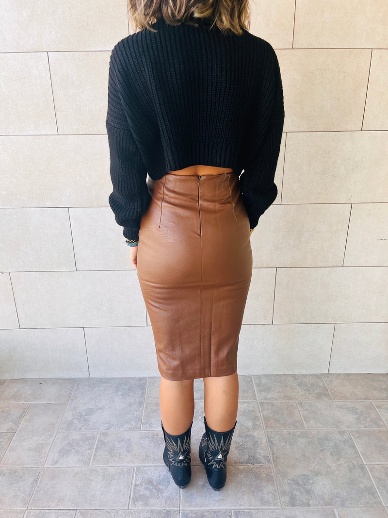 Copper Pencil Leather Skirt