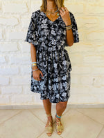 Black Floral Ruffle Dress