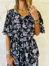 Black Floral Ruffle Dress