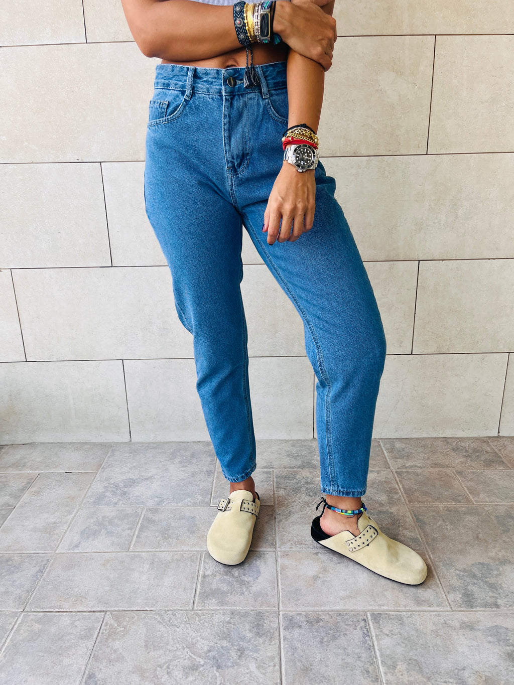 Blue Slim Mom Jeans